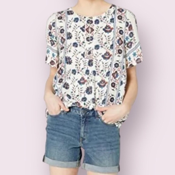 Lucky Brand Womens Viscose Flutter Sleeve Floral Print Peasant Blouse Size 3X - Picture 1 of 15